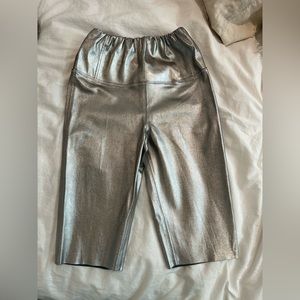 ALLSAINTS Cora Gunmetal Silver Leather Bike Shorts NWT